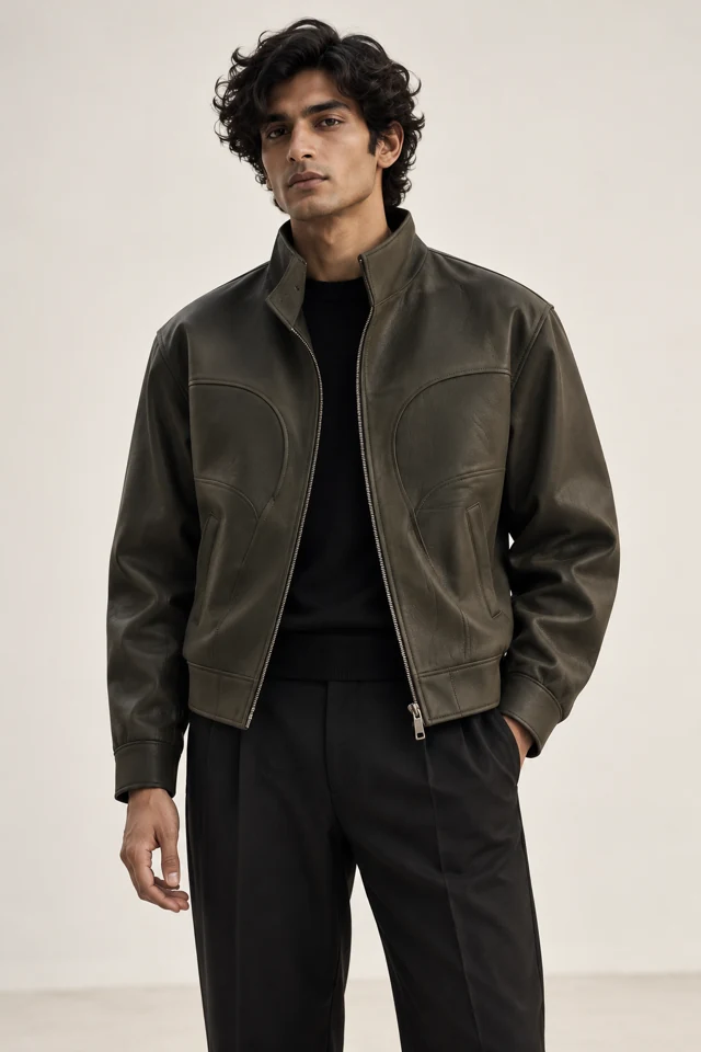 PALESSI Oblique olive jacket on a male model